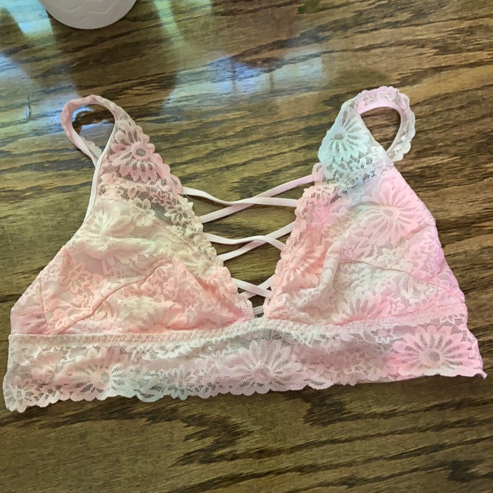 Pink and blue bra with crisscross - Pink - large